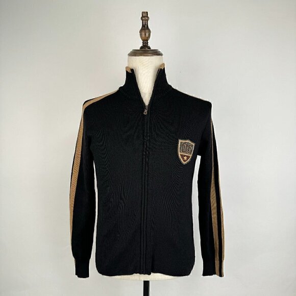 Dolce & Gabbana Black Zip-Up Wool Knit Jacket with DG Crest - Size 46 - Picture 1 of 12